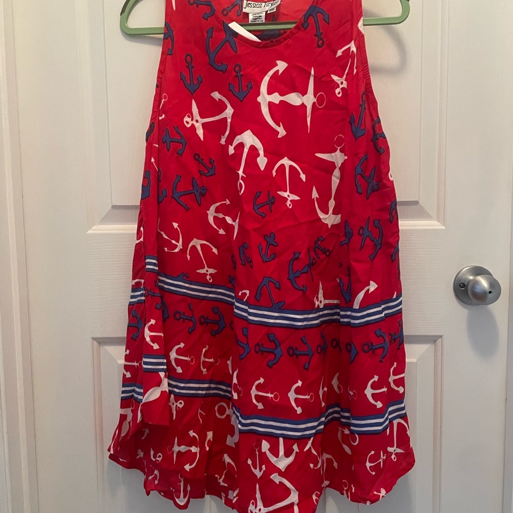 Anchor Red White & Blue sleeveless long shirt/blouse.